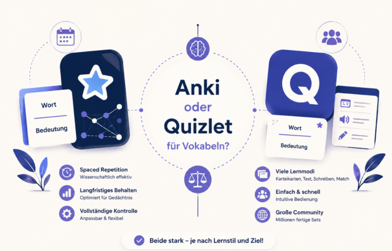 Anki und Quizlet im direkten Vergleich.